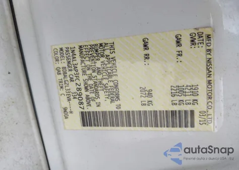 2015 Nissan Altima 2.5 S from USA, damaged, VIN 1N4AL3AP3FC289087